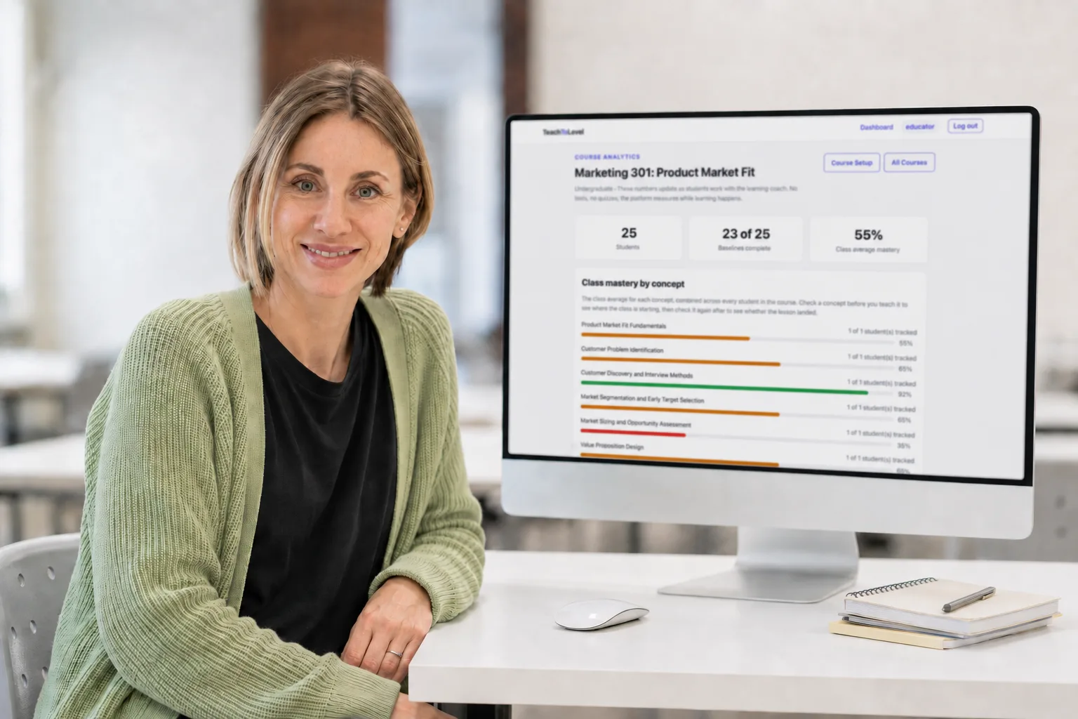 An educator reviewing mastery analytics